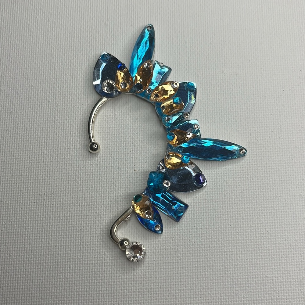 Blue and orange crystal ear cuff